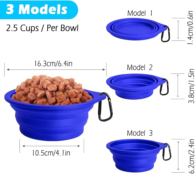 PetBonus Collapsible Dog Bowls, 2 Pack, Army Green, Blue