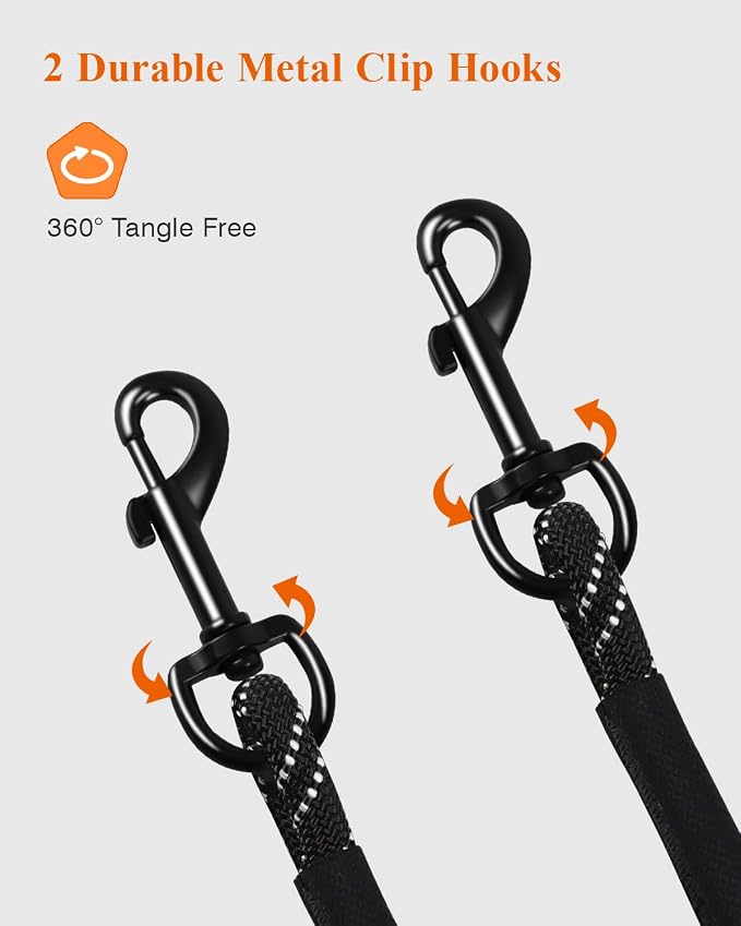 Taglory 30FT & 6FT Dog Leash Set, Reflective, Swivel Hooks, Nylon, Black, Small to Large Dogs