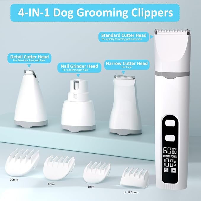 4-in-1 Dog Grooming Kit - Paw Trimmer & Nail Grinder
