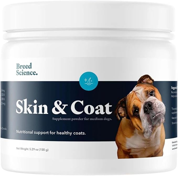 Skin and Coat Supplement Powder for Medium Dogs- Anti Allergy Treatment and Itching Relief - with Vitamins A, E and Biotin - Care Products and Shedding Control Supplements for Itchy Pets