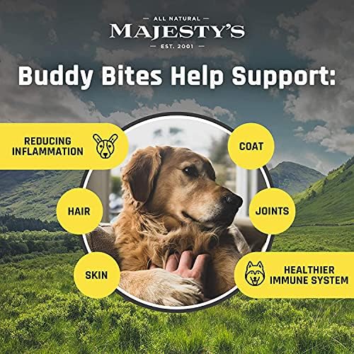 Majesty's Grain-Free Buddy Bites Skin and Coat Wafers for All Dogs - Superior Skin, Coat, and Immune Support Supplement - Carob and Sweet Potato Flavored - 2 Pack (112 Count Total)