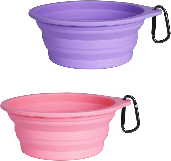 PetBonus Collapsible Dog Bowls, 2 Pack, Purple, Pink
