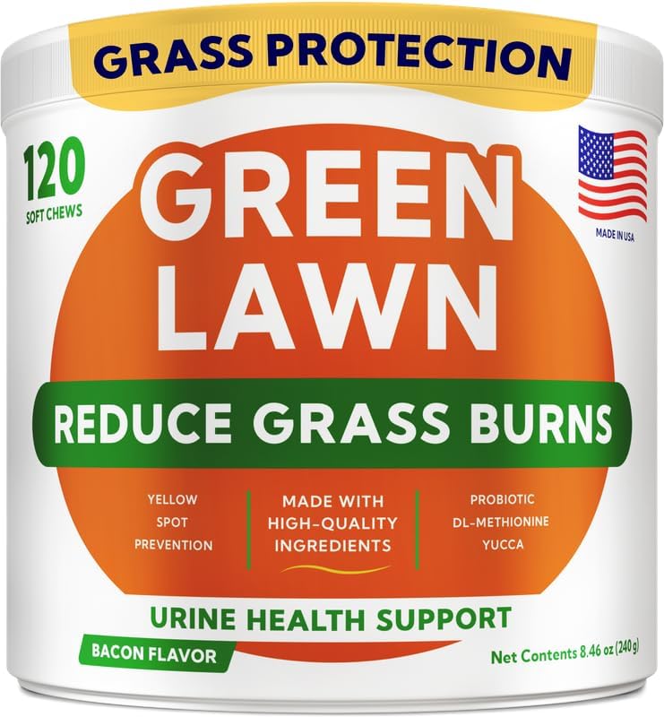Green Grass Dog Chews for Lawn Protection – Dog Urine Neutralizer for Grass Burn Spots – Lawn Restore Treats – Made in USA – 120Ct Soft Chews