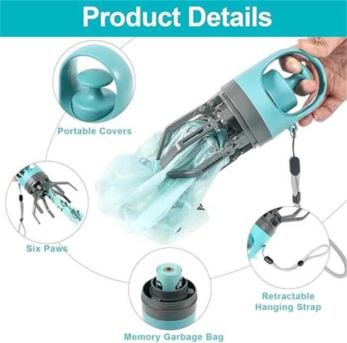 Quick Scoop Poop Scooper, Portable Dog Pooper Scooper, Easy Claw Pick up Tool for Dogs, Leak-Proof Waste Bag Holder for Outdoor Walks (Orange)