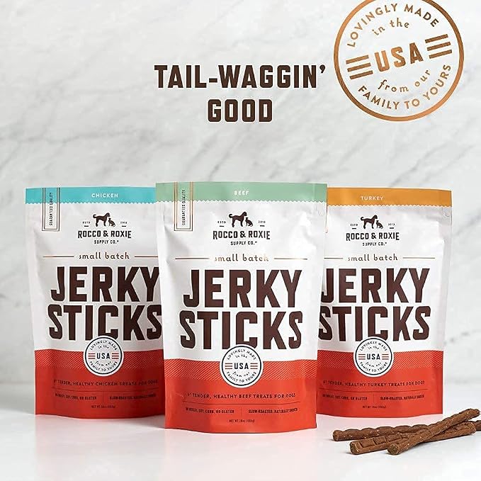 Rocco & Roxie Beef Jerky Dog Treats 1 lb | Soft Training Snacks Made in USA | High Value Beef Jerky for Dogs, Small, Large Breeds, Seniors, and Puppies | Natural Chews for Rewarding Good Behavior