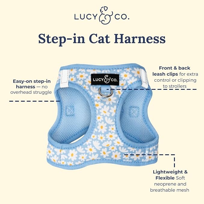 Lucy & Co. Simply Splendid Step-in Cat Harness & Leash Bundle – Reflective, Breathable & Adjustable Harness for Cats, Kittens & Small Dogs, Lightweight & Secure and Dual Leash Clips – X-Small
