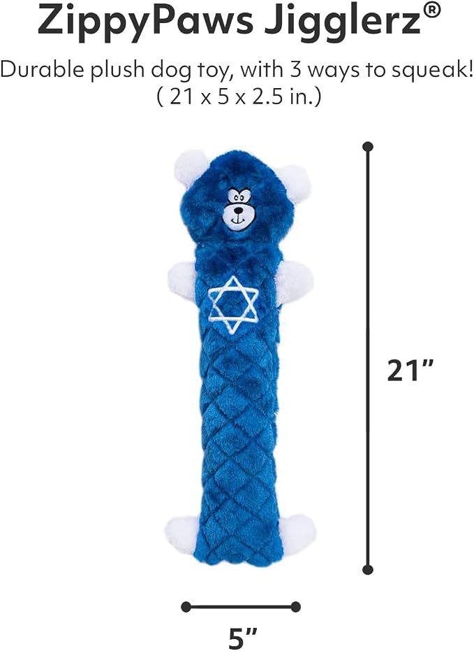 ZippyPaws Hanukkah Jigglerz Dog Toy, Star of David Bear - Interactive Plush Squeaky Toy for Small & Medium Dogs & Puppies, Stuffed Jewish Holiday Crinkle Dog Toy Gifts