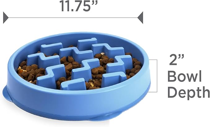 Outward Hound Fun Feeder Slo Bowl – Large 4‑Cup Capacity, Slow Feeding, Medium to Large Dogs, Non‑Slip, Blue, Notch Pattern