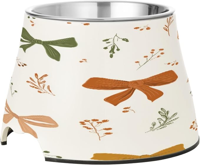 Blueangle Elevated Dog Bowls with Stainless Steel - Non-Slip 2.3 Cup High Capacity Pet Dish for Spinal Health & Autumn Bows Design（184）