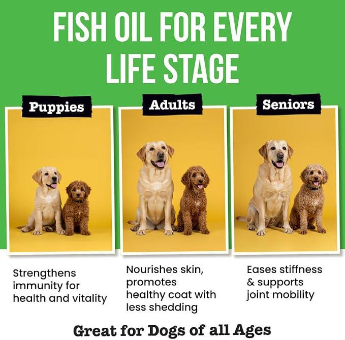 Fish Oil for Dogs & Cats - Natural Omega-3 - Skin & Coat Support - Liquid Food Supplement for Pets - Natural EPA + DHA Fatty Acids for Joint Function, Immune & Heart Health - 8 fl oz Tuna & Krill