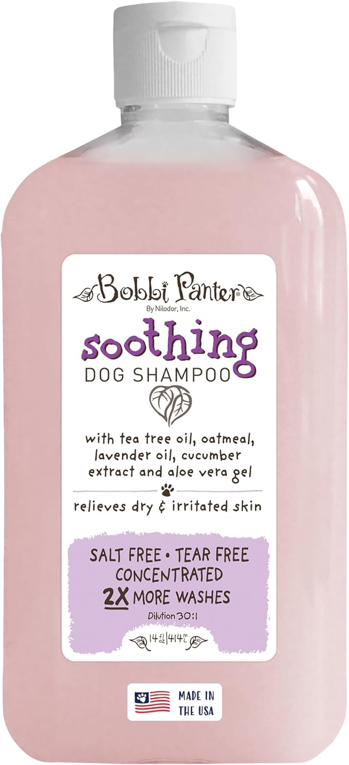Bobbi Panter Soothing Dog Shampoo Tea Tree, Lavender, Cucumber & Oat Protein – Natural Formula for Sensitive Skin & Irritation Relief, Tear-Free, 30:1 Concentrate, Made in USA, 14 oz