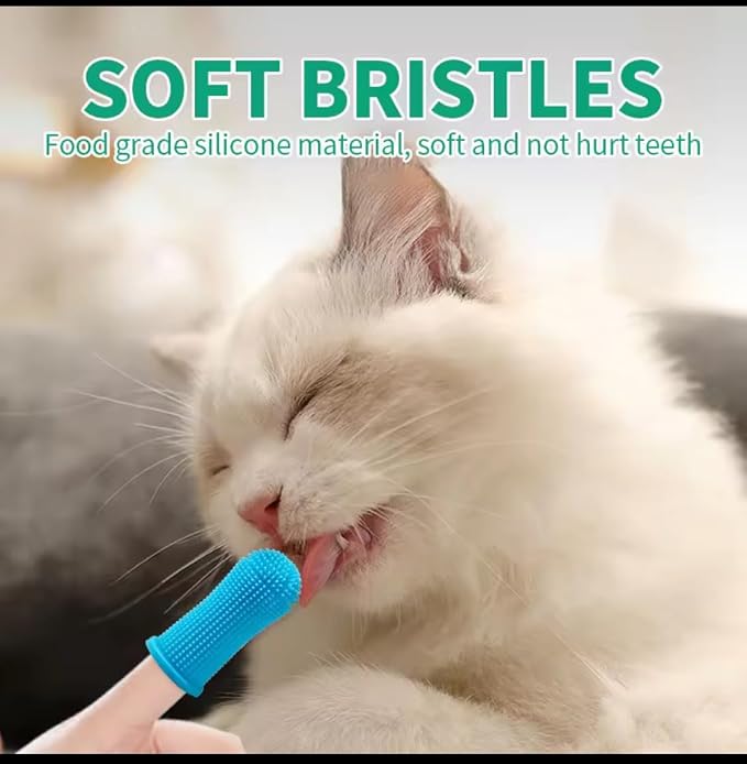 Gomoly Pet Toothbrush, 360 ° Dog Tooth Cleaning Set, Cat Finger Cover Toot-hbrush for Cleaning Tongue Coating and Tooth Care, Pet Silicone Finger Cover Toothbrush Set of 2 with Case (Blue),Large