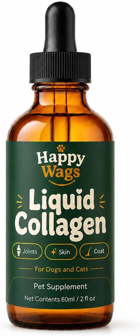 Happy Wags Premium Liquid Collagen for Dogs, Joint Care, Skin & Coat, Coat Support, 2 fl oz