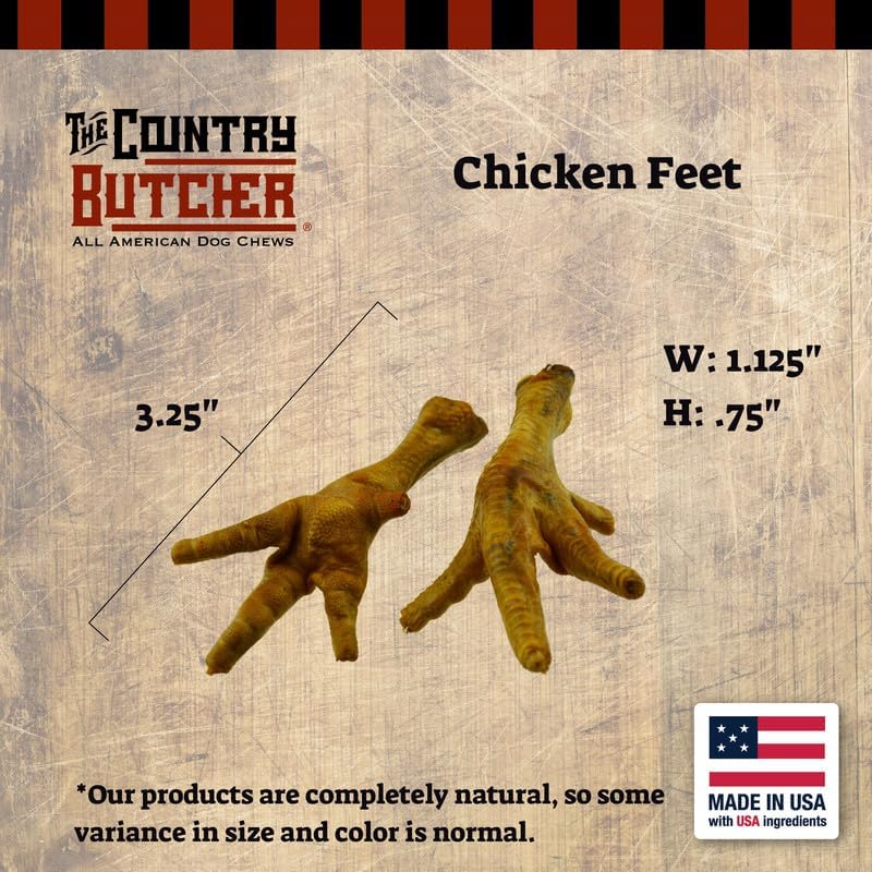 THE COUNTRY BUTCHER Chicken Feet Dog Treats, Nails Removed, USA, 30 Count