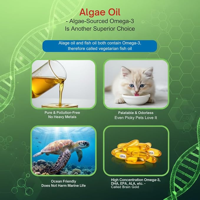 Dr. Kiwi O'dogcat Omega Plus Oil Omega-3 & Omega-7 Supplement for Dogs, Skin & Coat Support, Joint Health, EPA & DHA from Algae Oil, Sustainable & Eco-Friendly