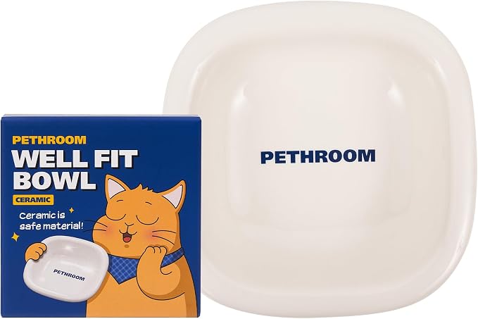 PETHROOM Well Fit Dog Bowl – Durable Ceramic Cat & Dog Food and Water Bowl, Stable & Non-Slip Silicone Base, Easy to Clean, 6.2 × 6.2 × 2.0 in, White