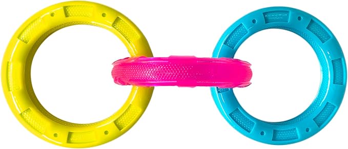 Nerf Dog 10.5in TPR 3-Ring Tug Dog Toy - Blue and Pink and Yellow