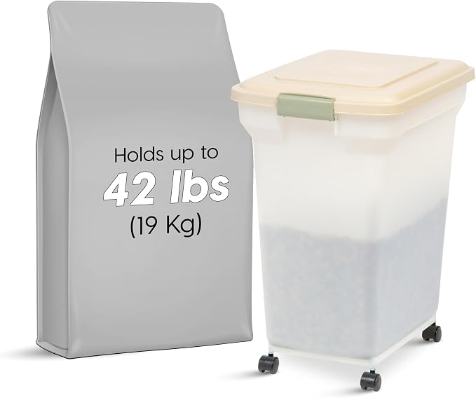 IRIS USA Dog Food Storage Container, Up to 40 lbs, Almond