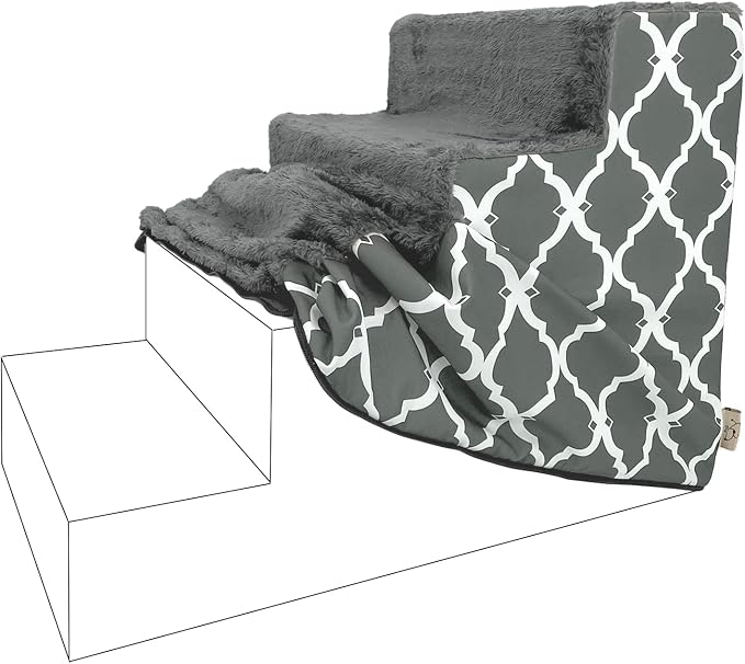 Best Pet Supplies Foam Pet Steps Cover for Small Dogs and Cats, Portable Ramp Stairs for Couch, Sofa, and High Bed Climbing (Cover Only) - Gray Lattice, 4-Step (H: 18") (Cover Only)
