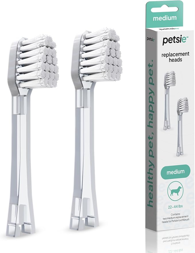 Dog Toothbrush Replacement Heads | 2 Pack | Replace Every Three Months | Reduces Bad Breath | Compatible with Petsie Toothbrush Only (White, Medium Dogs)