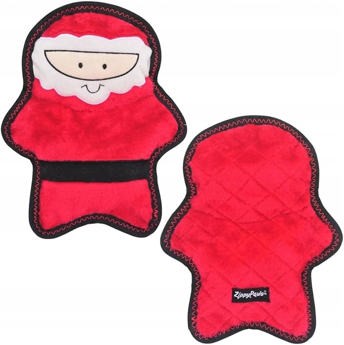 ZippyPaws - Holiday Z-Stitch Extra Tough No Stuffing Plush Dog Toy with Squeaker, Santa