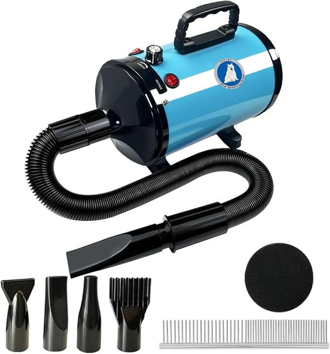 Dog Dryer,High Velocity Professional Dog Grooming Dryer | Adjustable Temperature and Speed with 4 Different Nozzles
