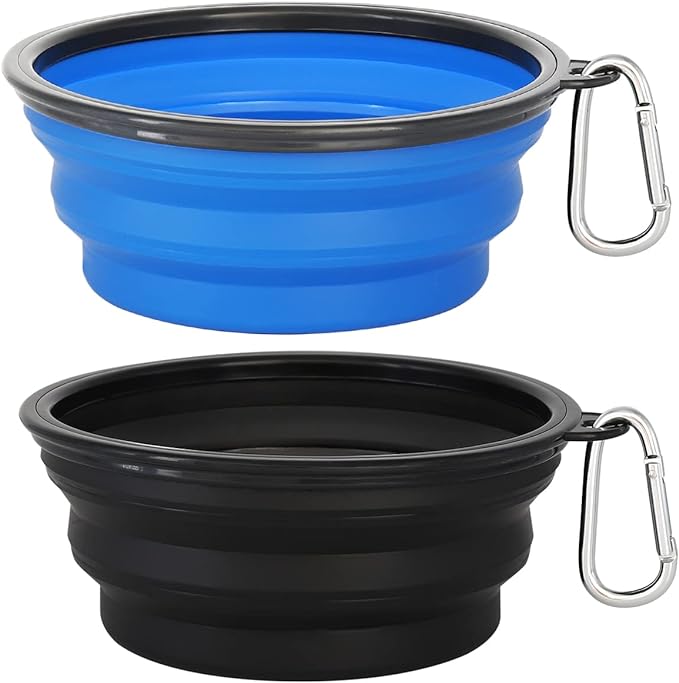 Kytely Large Collapsible Dog Bowls, 2 Pack, 34oz, Black+Blue