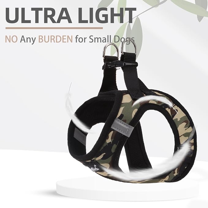 PUPTECK Dog Harness and Leash Set for Small Medium Dogs No Pull Step-in Soft Mesh Puppy Cat Vest Harnesses Reflective at Night, Camouflage, S
