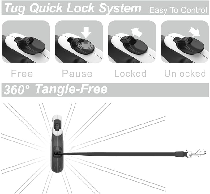 TUG Tiny Retractable Dog Leash, 10 ft (Extra Small, White) | 360° Tangle-Free Retraction, 10 ft Tape, Quick Thumb Lock, Anti-Slip Handle, For Pets Under 26 lbs