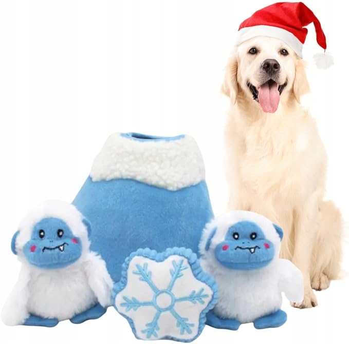 ZippyPaws Burrow Christmas Dog Toy - Plush Squeaky Holiday Dog Gifts for Small & Medium Puppy Dogs, Interactive Hide & Seek Stocking Stuffers for Pets - Yeti Mountain & Snowflake