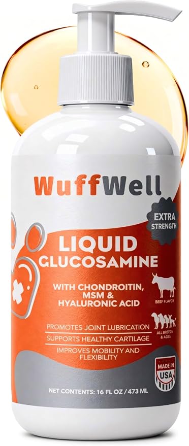 WuffWell Liquid Glucosamine Hip & Joint Support for Dogs, USA Made, 16oz