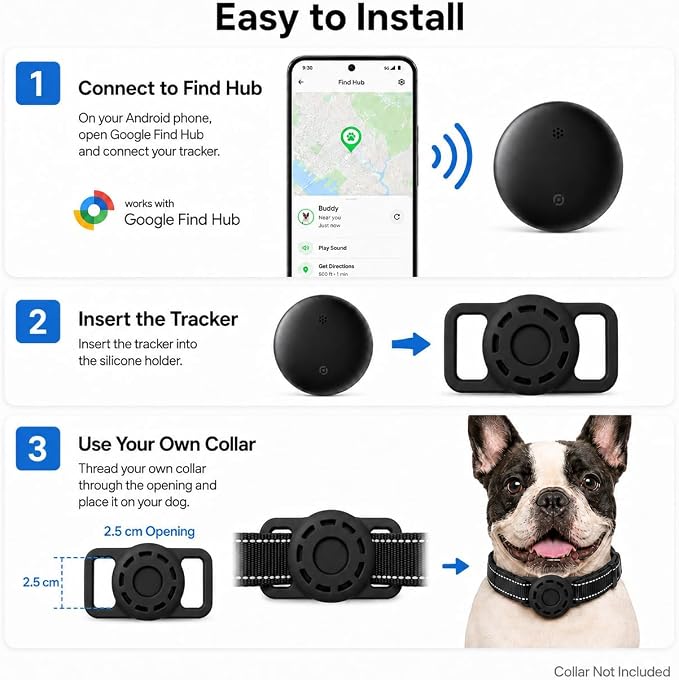 GPS Collar for Dogs,Pet Tracker (Android Only) Smart tag,Waterproof Compatible with Google Find My,No Monthly Fee,Advanced Tracking Solution Smart Collar for Pet Safety Ideal Small Large Dogs