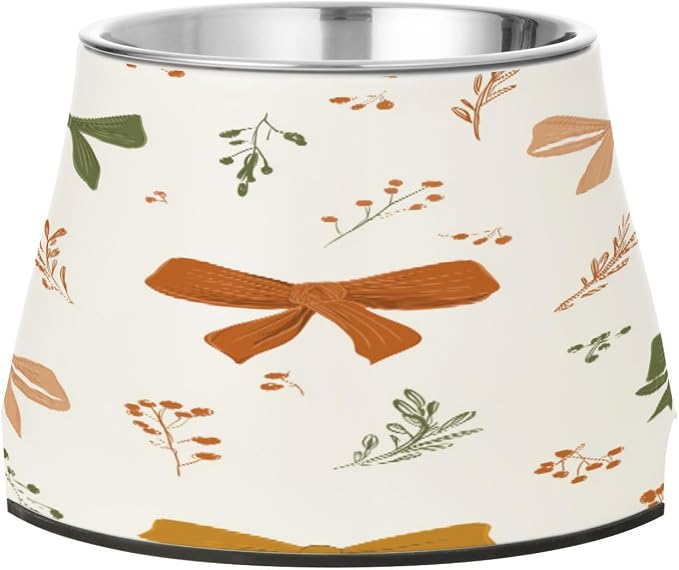 Blueangle Elevated Dog Bowls with Stainless Steel - Non-Slip 2.3 Cup High Capacity Pet Dish for Spinal Health & Autumn Bows Design（184）