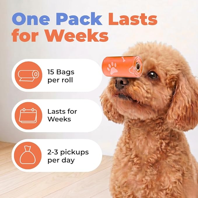 Best Pet Supplies Dog Poop Bags for Waste Refuse Cleanup, Doggy Roll Replacements for Outdoor Puppy Walking and Travel, Leak Proof and Tear Resistant, Thick Plastic - Orange, 150 Bags