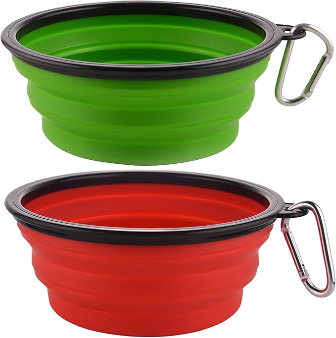 Guardians Large Collapsible Dog Bowls, 2 Pack, 34oz, Green+Red