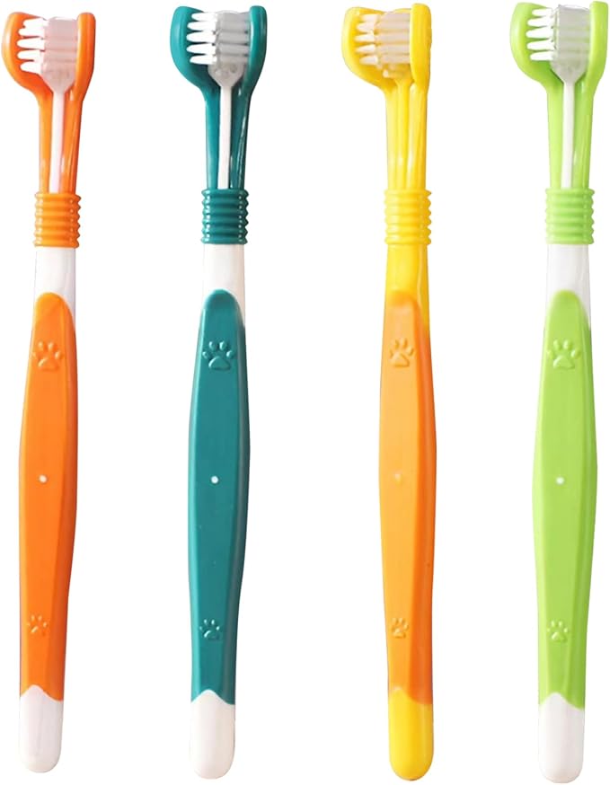 Dog Toothbrush, 3 Sided Toothbrush, 4PCS Triple Head Dog Toothbrushes for Dogs Dental Care with Soft Bristles,Cleaning Brushes with Long Handle for Dog Cat Oral Dental Health