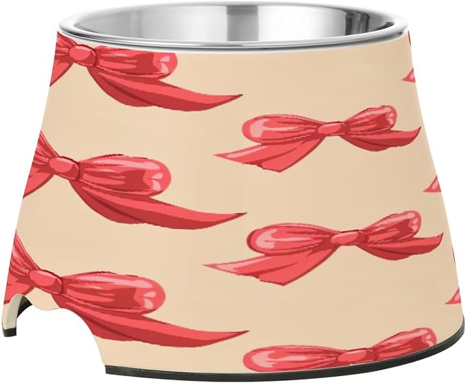 Blueangle Elevated Dog Bowls with Stainless Steel - Non-Slip 2.3 Cup High Capacity Pet Dish for Spinal Health & Red Bow Design（169）