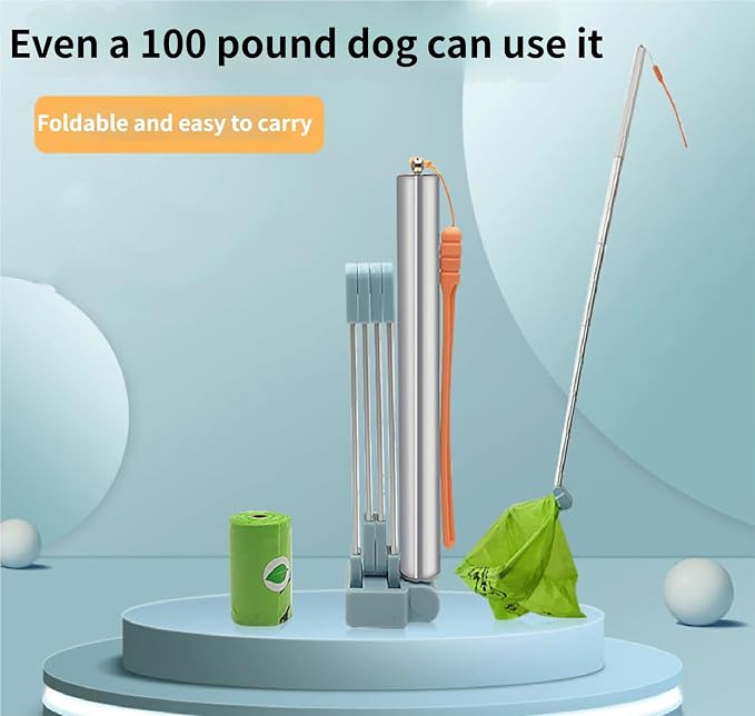 Dog Pooper Scooper,Foldable Pooper Scooper Long Handle for Large/Small Dogs,Portable Metal Pooper Scooper with Bag Attachment, No Touch Dog Poop Scooper Used for Walking with Dogs. (Bags of 90)