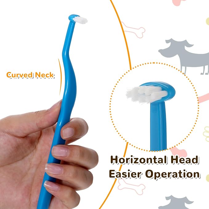 ElevateTech 4pcs Small Dog Toothbrush, Cat & Puppy Tooth Brushing Kit | Mini Tuft Horizontal Head Teeth Brush Deep Dental Teeth Cleaning Dog Tooth Brushing kit for Kitten Tiny Pet Blue Yellow
