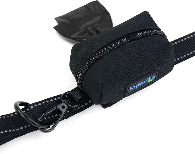 Wagtime Club 2 Pack Dog Poop Bag Holder for Leash Dog Waste Bag Dispenser Soft Fabric Puppy Potty Carrier Suitable for Any Leash with 2 Roll of Pet Trash bag, Black