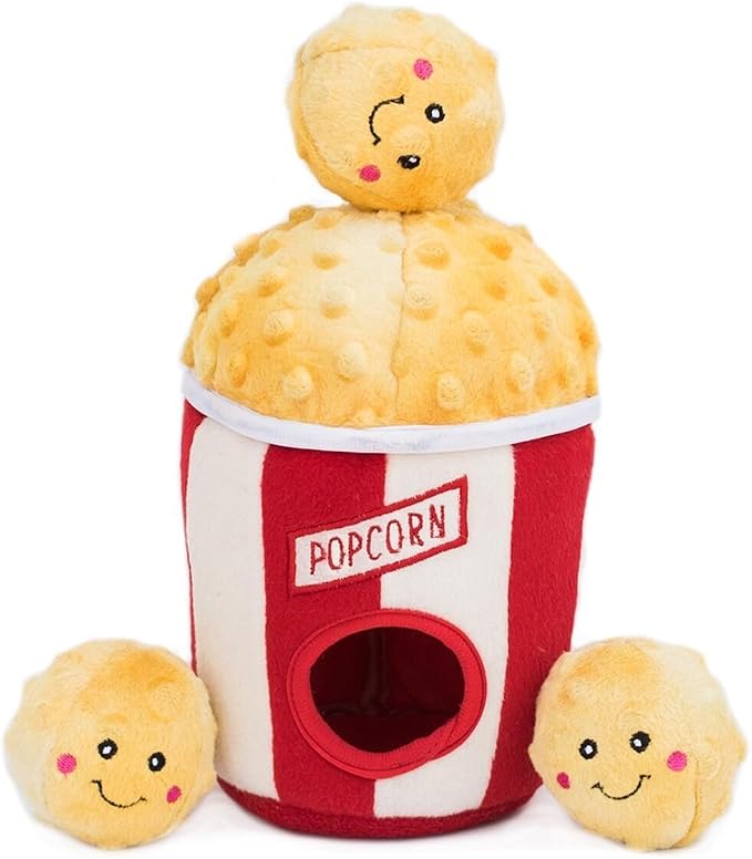 ZippyPaws Burrow Interactive Dog & Puppy Toys for Boredom - Popcorn Bucket | Stimulating Pet Products to Keep them Busy, Hide & Seek Plush Puzzles, Squeaky Toy for Enrichment