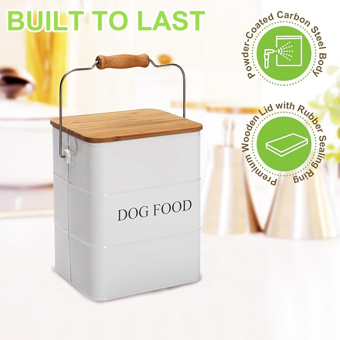 Dog Food storage container Dog Treats Jar, 6 lb, Carbon Steel, White