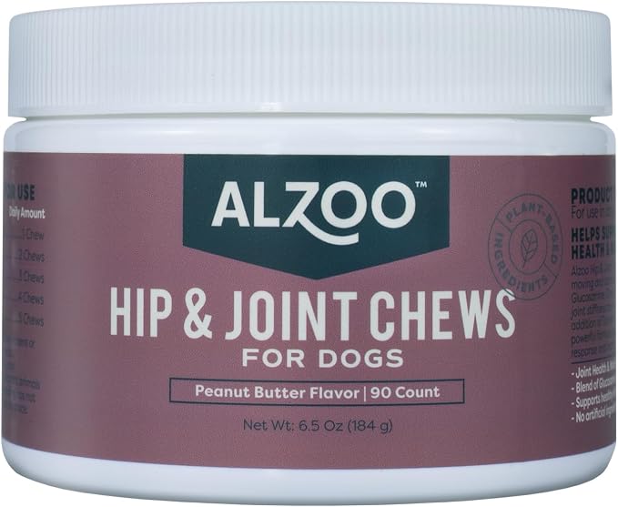 ALZOO Hip and Joint Supplement Dogs, Glucosamine Chondroitin MSM Formula, Mobility & Joint Support Supplement, Peanut Butter Flavor, Soft Chews, 90 Count, All Breeds