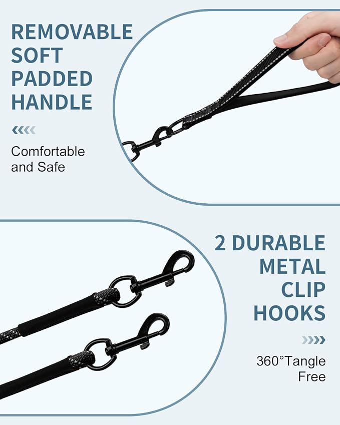 Taglory Long Dog Leash with Removable Padded Handle Tie Out, 15/30/50/66FT Heavy Duty Training Leash with 2 Swivel Hooks for Large Medium Small Dogs Camping, Hiking, Walking, Backyard, Black, 30FT