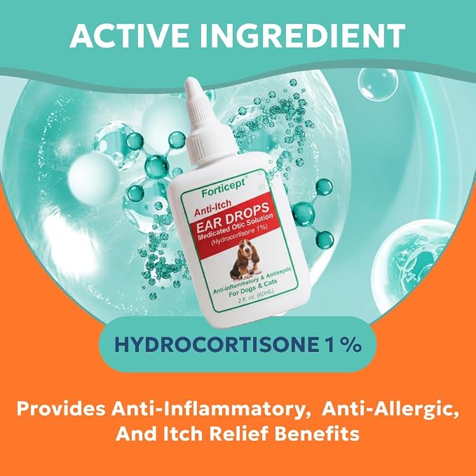 Forticept Dog and Cat Ear Infection Treatment with 1% Hydrocortisone, 2 oz