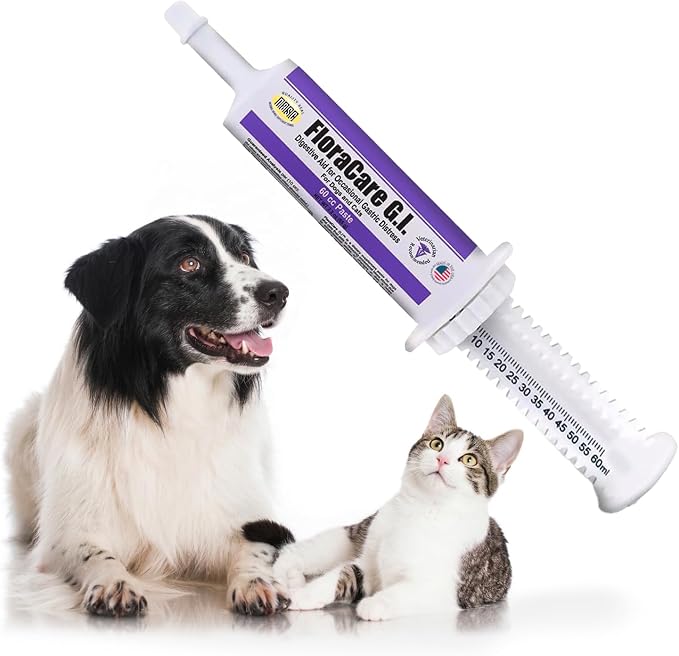 FloraCare GI Digestive Paste for Dogs & Cats – Helps Diarrhea, Upset Stomach & Occasional Gastric Distress – Gut Health Support with Easy Oral Syringe – Veterinarian Recommended Digestive Aid – 60cc