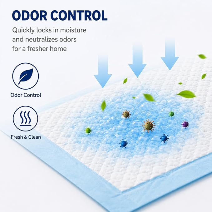 Dog Padswith Adhesive Backing，Fixed, 5-Layer Leak-Proof Super Absorbent, Quick-Dry Surface, Potty Training, Blue & White (Regular22*22, Count, 40)