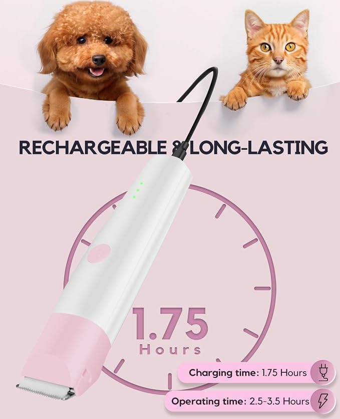 4-in-1 Dog Clippers Grooming Kit - Paw Trimmer & Nail Grinder, Pink