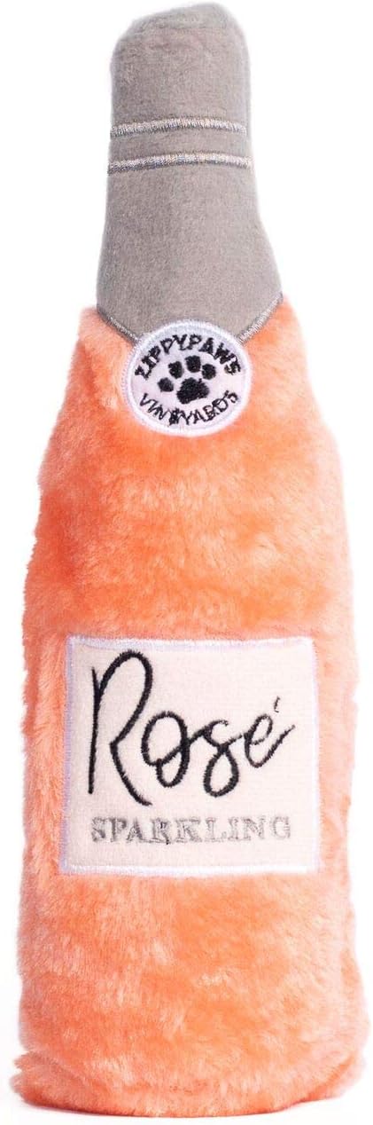 ZippyPaws Happy Hour Crusherz Interactive Dog Toys to Keep Them Busy - Rosé | Squeaky Plush Pet Toy for All Breeds, For Small, Medium, & Large Dogs, Drink Themed Crinkle Water Bottle Toy