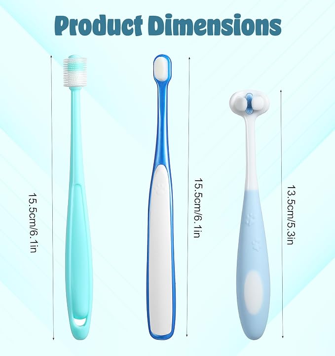 3 Pack Small Dog Toothbrushes, 360°Ultra Soft Silicone Bristle Toothbrush for Puppies & Kittens, Tiny Pet Dental Care Brush for Small Breeds (3 Shapes)